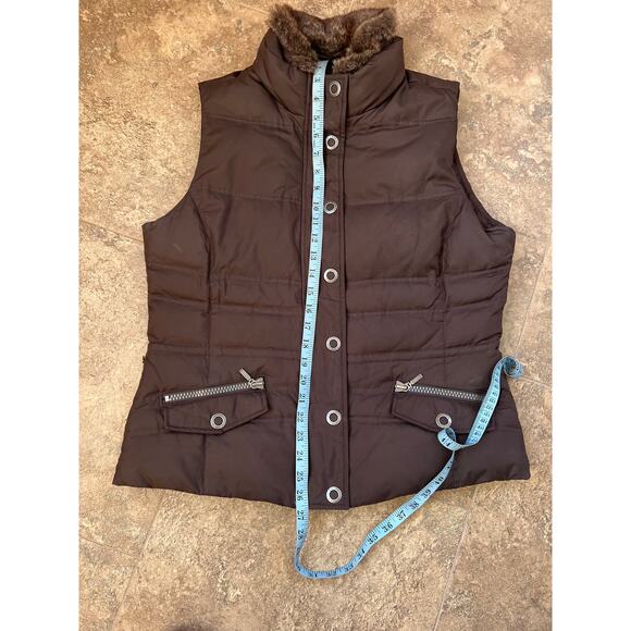 Eddie Bauer Goose Down detachable faux fur collar Puffer vest, brown, women's L - Picture 8 of 10